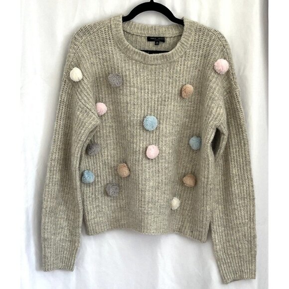 Romeo and Juliet Couture Pom Pom Knit Sweater Medium Pullover Ivory Multi Beige - Picture 3 of 12